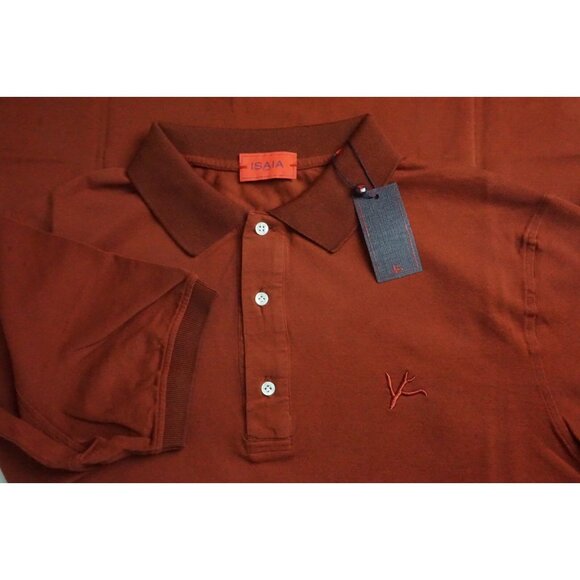 Isaia Napoli Maglia Jersey Rust Red Coral Logo Short Sleeve Polo Shirt XL NEW